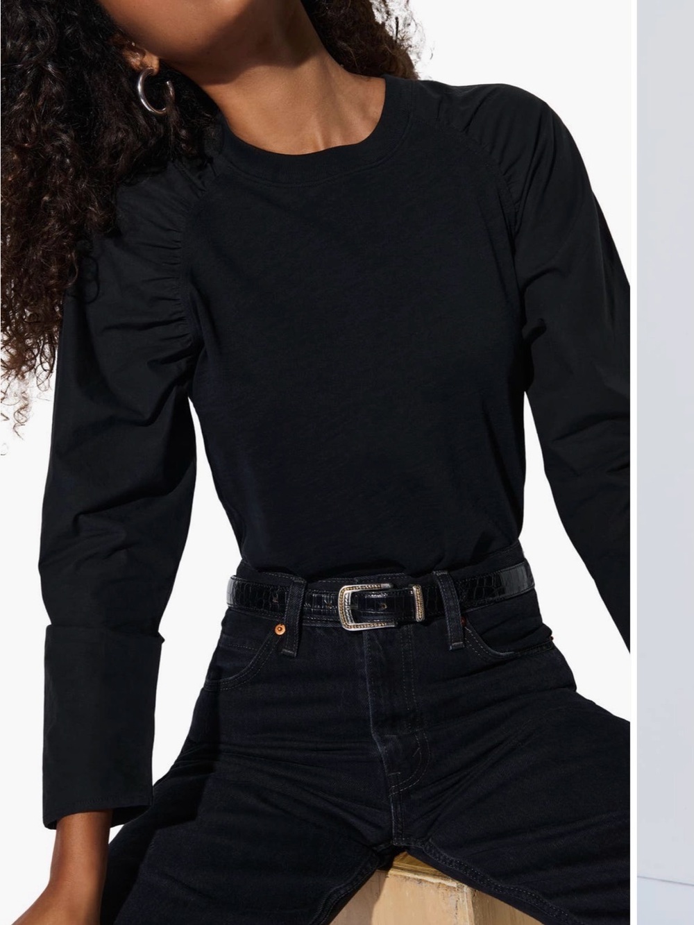 Nation LTD Women's Black Long-Sleeve Puff Shoulder Ruthie Top, Size Small